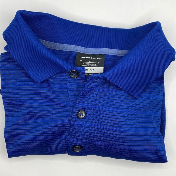 Nike Golf Dri-FIT Polo Shirt Athletic Fit Striped Blue Black Golfing Mens Size M - Picture 1 of 6